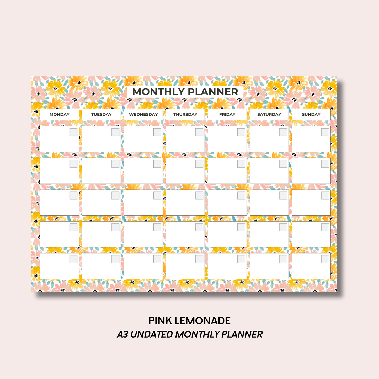 Pink Lemonade A3 Monthly Desk Pad