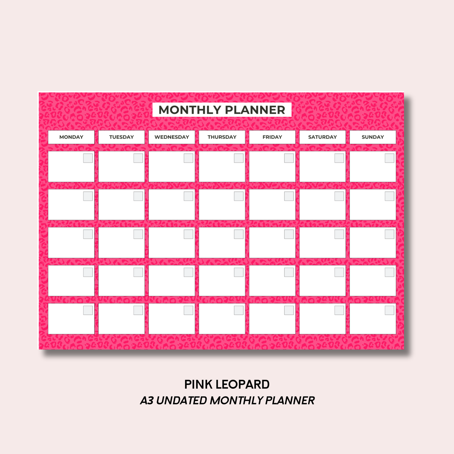 Pink Leopard A3 Monthly Desk Pad