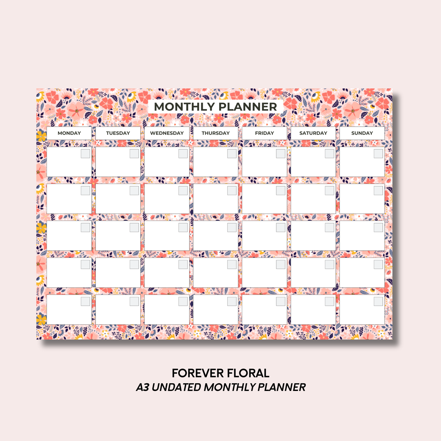 Forever Floral A3 Monthly Desk Pad