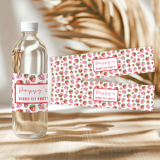 Berry 1st Birthday Water Bottle Labels