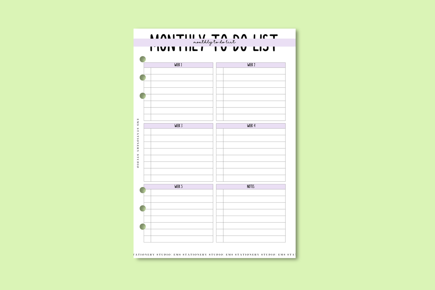 Monthly To Do List