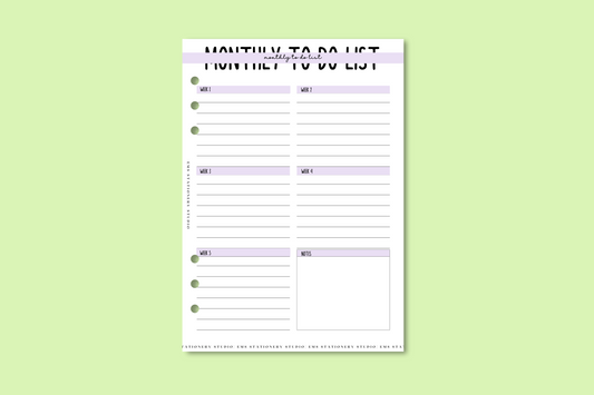 Monthly To Do List