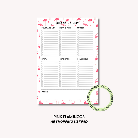 Pink Flamingos- A5 Shopping Pad