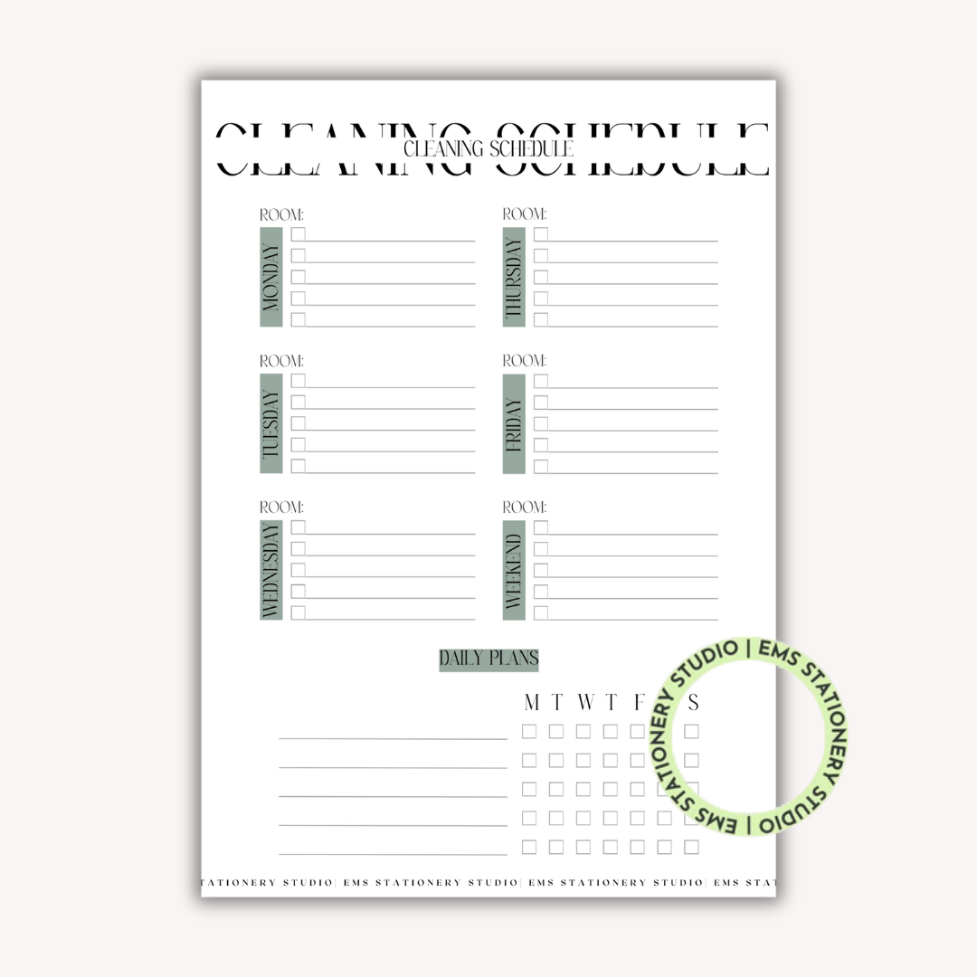 Cleaning Schedule Journal Inserts **Digital Download**