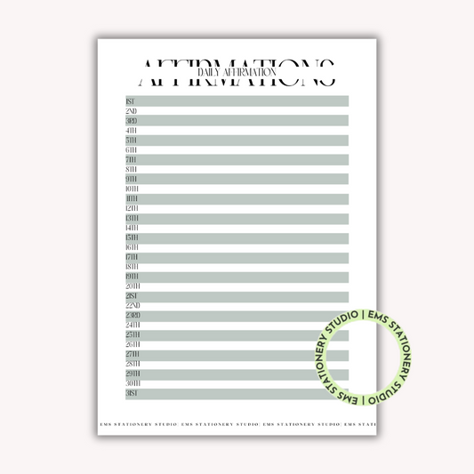 A Month of Daily Affirmations Journal Inserts **Digital Download**