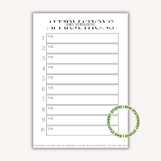 10 Daily Affirmations Journal Inserts **Digital Download**