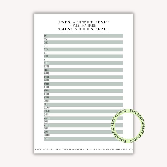 A Month of Daily Gratitude Journal Inserts **Digital Download**