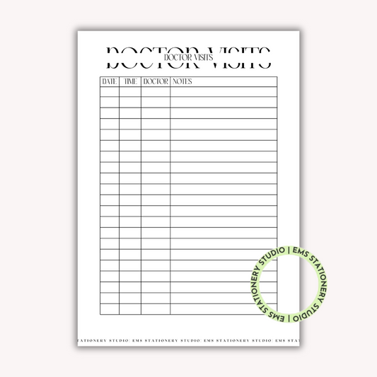 Doctors Visits Journal Inserts **Digital Download**
