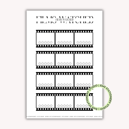 Films I've Watched Journal Inserts **Digital Download**