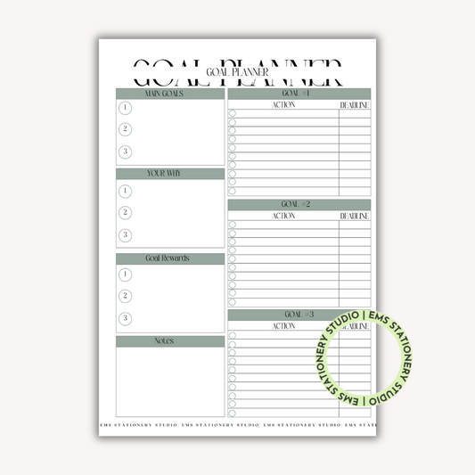 Monthly Goal Planner Journal Inserts **Digital Download**