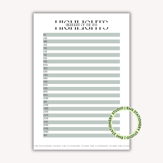 Highlight Of The Day Journal Inserts **Digital Download**