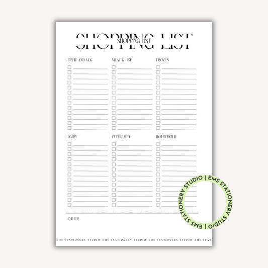 Shopping List Journal Inserts **Digital Download**