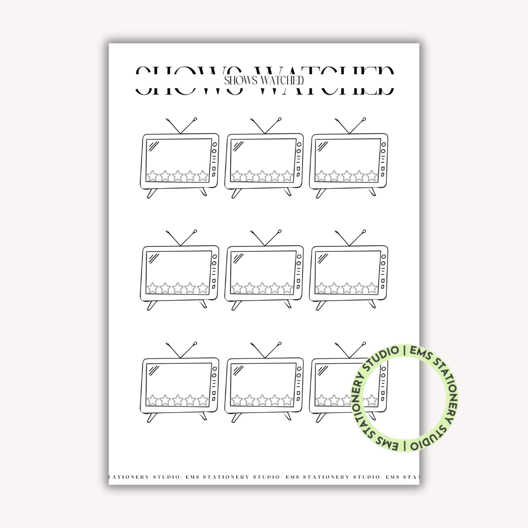 Shows I've Watched Journal Inserts **Digital Download**
