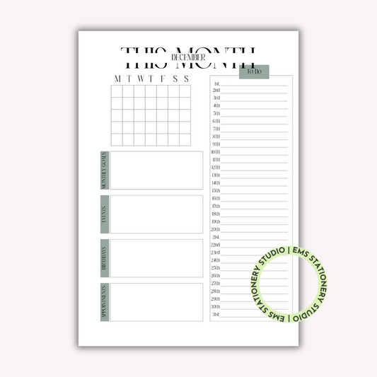 12 X This Month Journal Inserts **Digital Download**