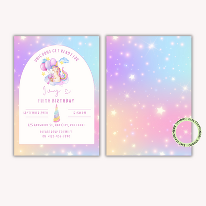 Unicorn with Balloons Party Invitation